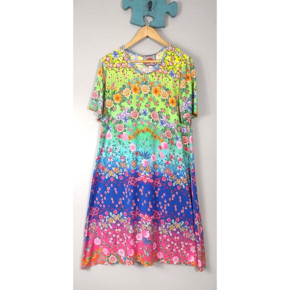 Johnny Was Dresses & Skirts - Johnny Was Rainbow Fields Bamboo Knit Swing dress Boho Artsy Cottagecore Resort